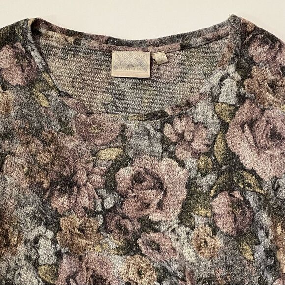 Dantelle Velour-Plush Floral Sweater W/ Bell Sleeves Women's Size Medium - Picture 3 of 10